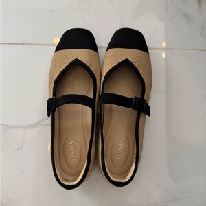Women's Black and Tan Mary Jane Flats